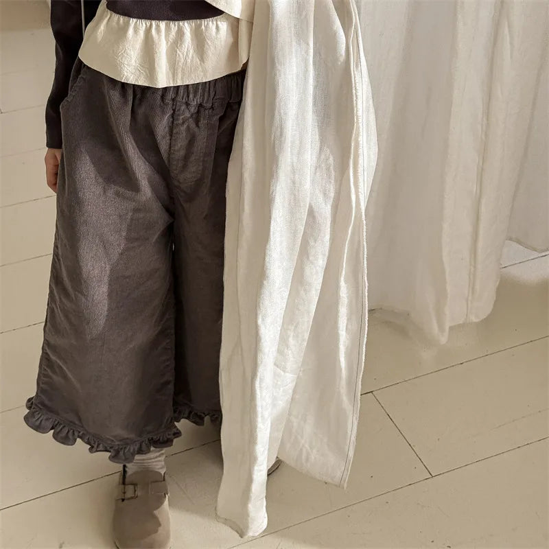Pantalon sarouel en coton pour filles, vêtements décontractés pour enfants, pantalon en velours côtelé pour tout-petits, longueur rinçage, printemps, nouveau, 2025