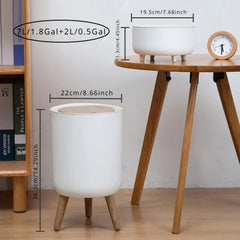 Poubelle ronde avec couvercle, poubelle blanche avec pied, corbeille à papier, poubelle pour chambre, cuisine, bureau, salon