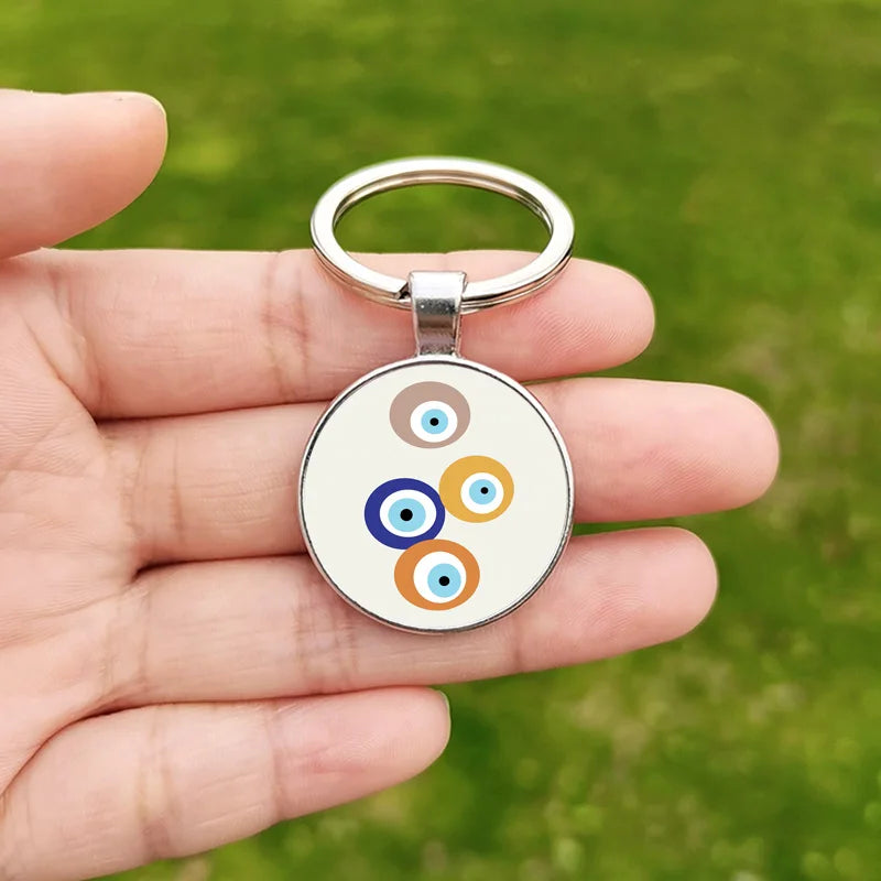 Porte-clés pendentif mauvais œil bleu, amulette turque, cabochon en verre, protection de la clé, bijoux cadeaux