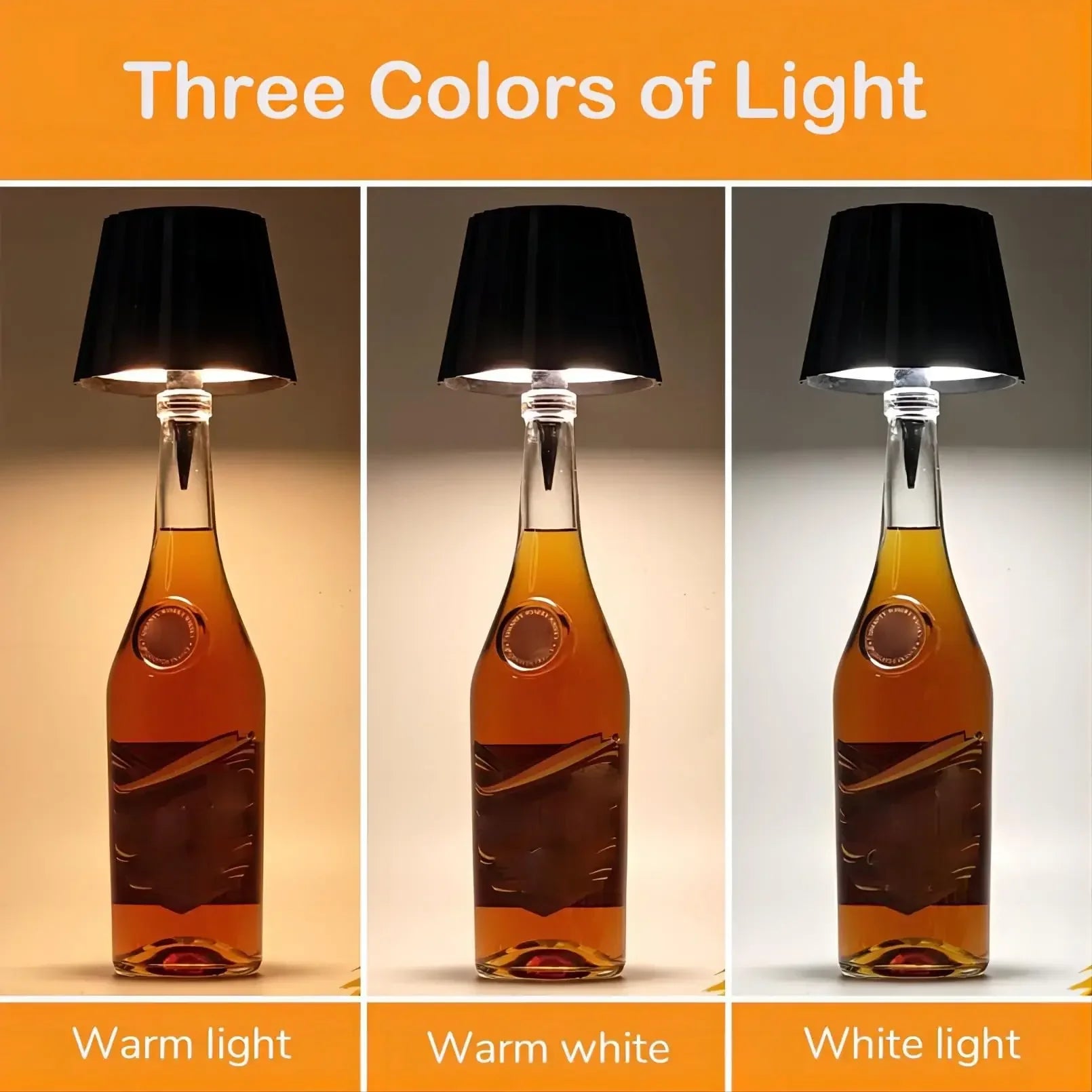 Wireless bottle-shaped table lamp, touch control, 3 colours, stepless dimming, night light suitable for bars.