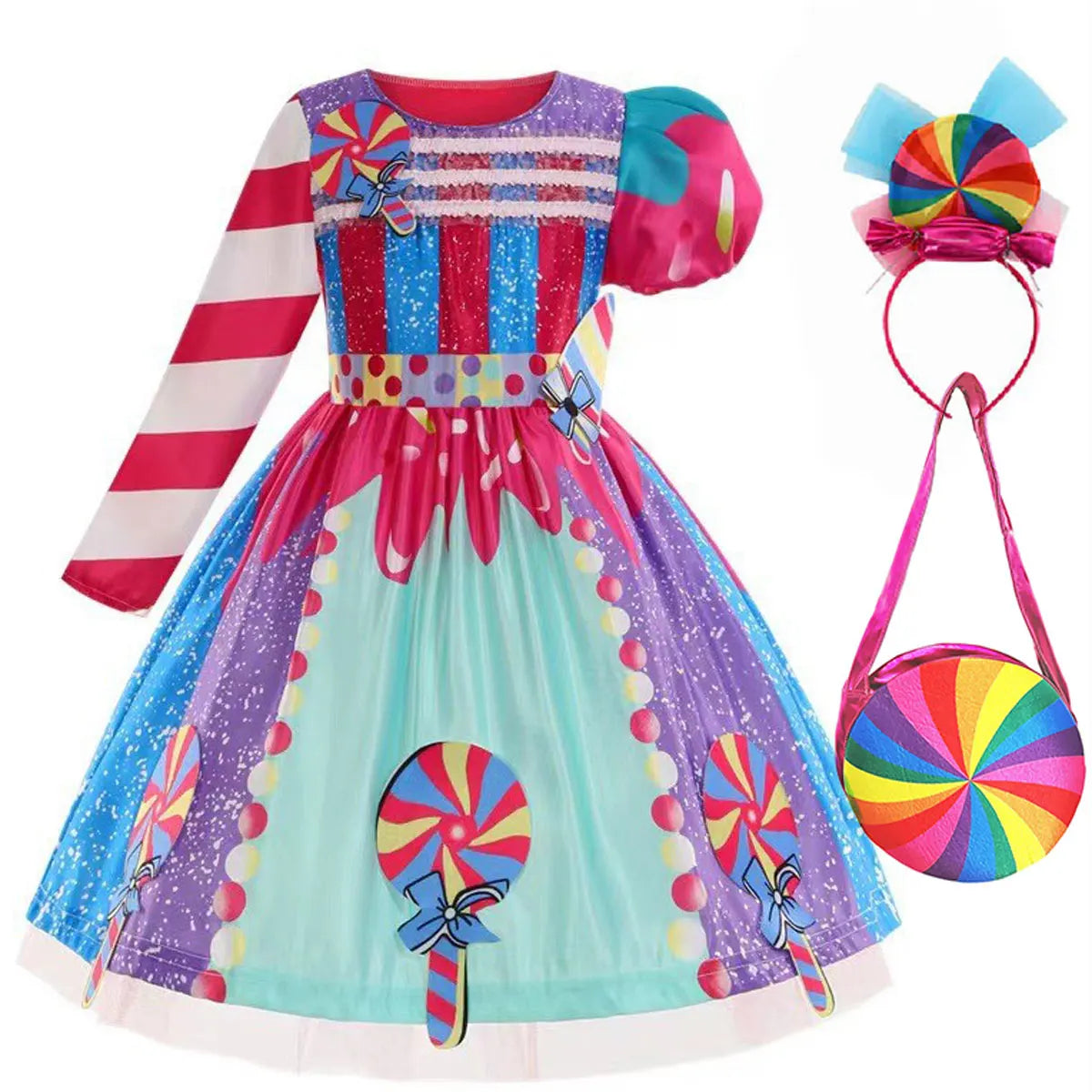 Robe sucette sucette pour filles, costume de carnaval, costume d'anniversaire pour petits enfants, tutu arc-en-ciel de paupières, vêtements de mariage pour enfants, bonbons doux, nouveau