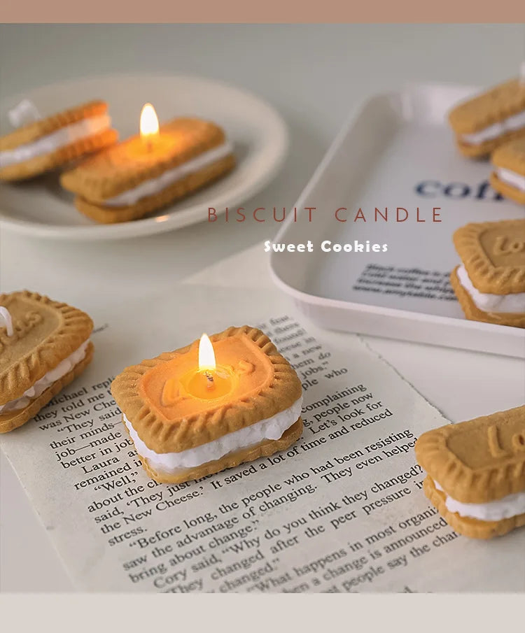 Cute handmade biscuit-shaped scented candle for aromatherapy, made of soy wax, for weddings, birthdays, parties, and home decoration.