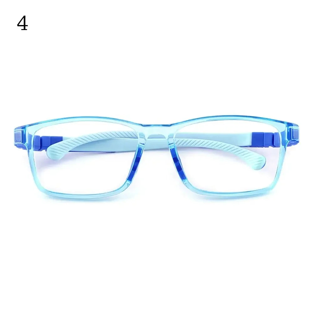 Children's blue light blocking glasses, silicone, for boys and girls, for computer use, ultra-lightweight, square, transparent