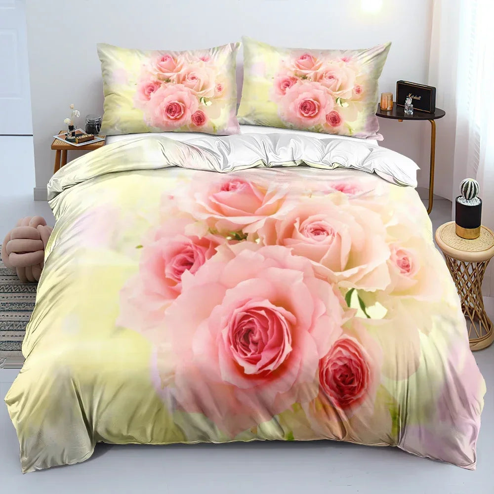 Royal Blue Gold Flower Classic Duvet Cover Sets, Queen, Full, Double Duvet Covers Pillowcases Bedding Set 260x220cm