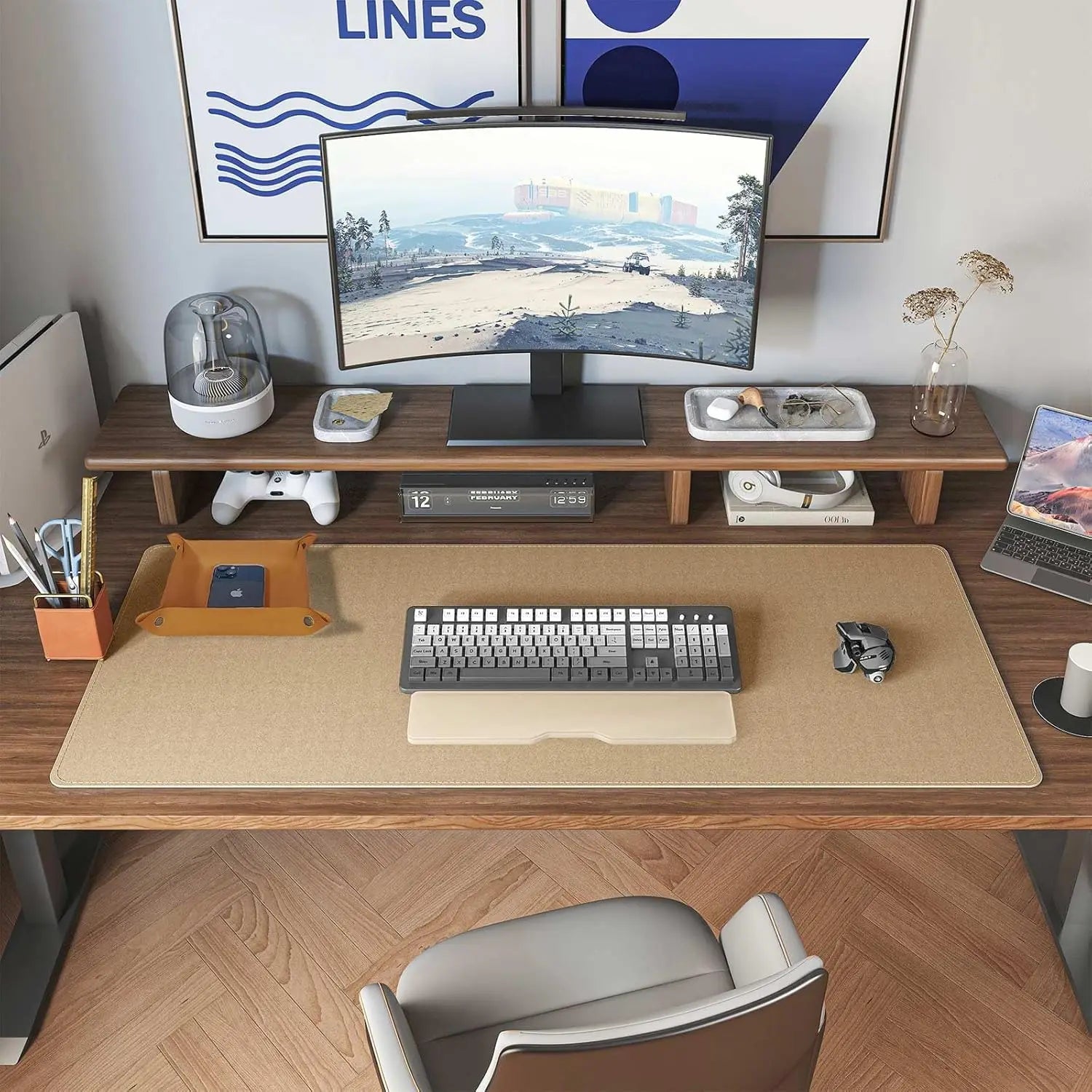 Tapis de bureau en cuir de liège, tapis de bureau pour clavier, grand tapis de souris de jeu, bloc d'écriture de bureau pour le bureau et la maison