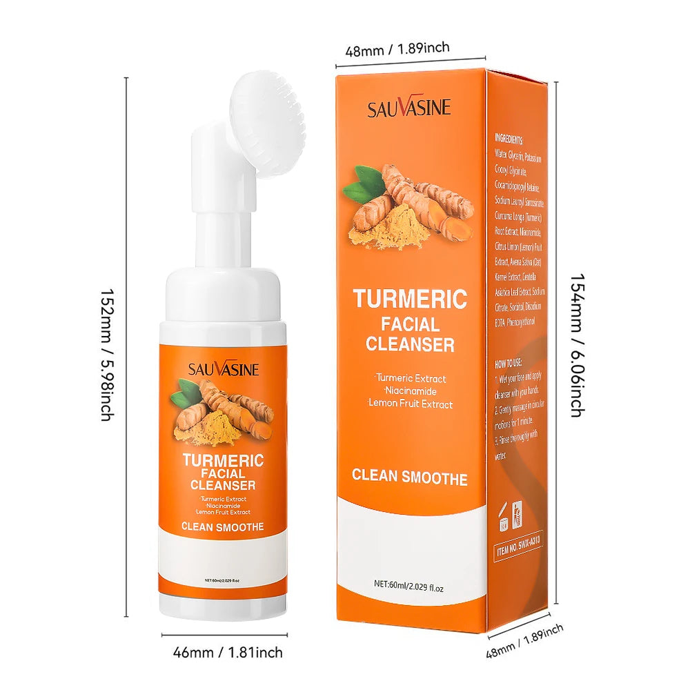 Nettoyant au curcuma hydratant le visage éclaircissant le teint de la peau mousse de lavage du visage quotidienne avec brosse soins de la peau propre extrait de fruit de citron