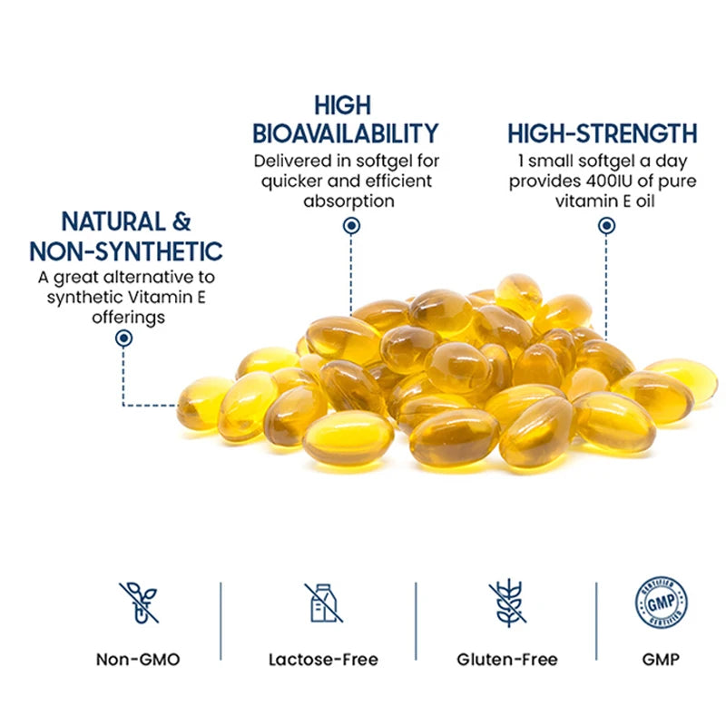 Bcuelov Vitamine E 1000 IU 450mg - pour la peau, les cheveux, la santé circulataire, le support du système immunitaire - supplément antioxydant