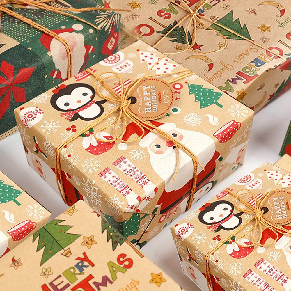 Papier d'emballage de cadeaux de Noël Papier d'emballage de cadeaux multi-styles Boîte-cadeau de Noël écologique Papier Cadeaux d'anniversaire et de vacances