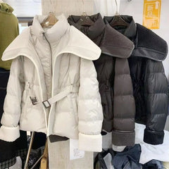 Women's Double-Layer Collar Parka Jacket, Cotton Padded Coat, European Style, Long Sleeves, Puff Outerwear, 2025