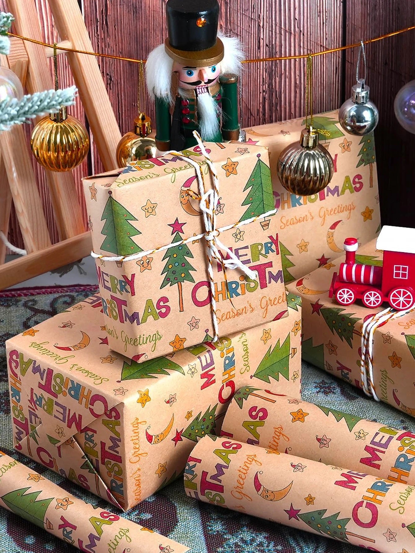 Papier d'emballage de cadeaux de Noël Papier d'emballage de cadeaux multi-styles Boîte-cadeau de Noël écologique Papier Cadeaux d'anniversaire et de vacances