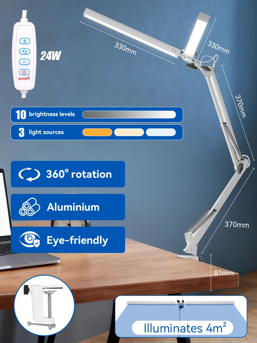 Lampes de bureau LED à double tête, lumière de moniteur d'ordinateur à intensité variable en continu, lampe de table USB pour étude de bureau, luminaire de lecture  lumiere bureau  lampe ecran ordinateur