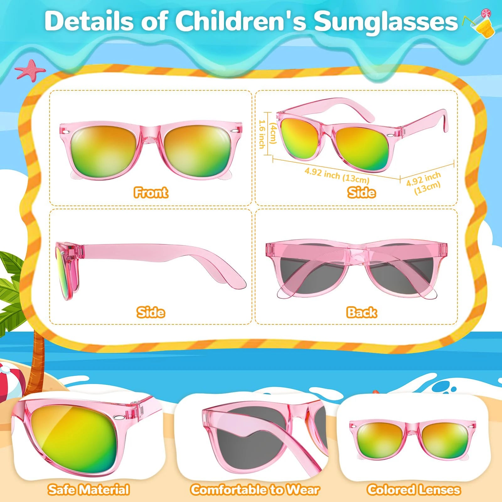 8 - 64pcs enfants lunettes de soleil cadeau de fête en vrac pour les enfants de 3 - 12 ans, lunettes de soleil translucides néon avec Protection UV 400, Pool birthday party Supplies Gift Bag pad