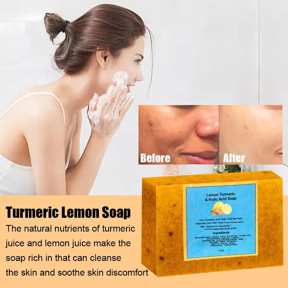 Savon biologique à l'acide kojique au citron et au curcuma pour les taches foncées, savon au curcuma pour le lavage du visage, éclaircissant, correcteur de taches foncées, soins pour la peau