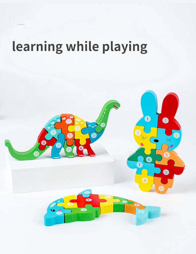 Puzzles en bois Montessori pour enfants, jouets pour tout-petits de 2 à 3 et 4 ans, jouet dinosaure