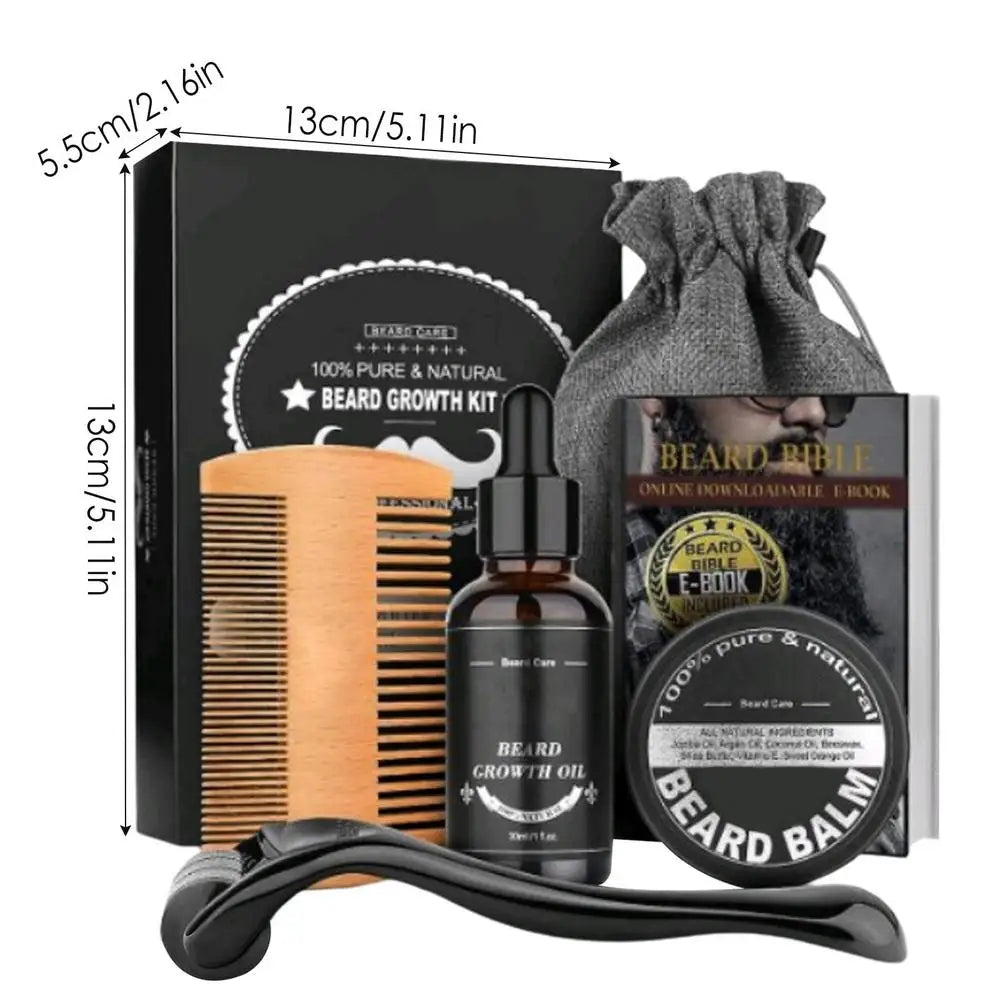 5 pièces hommes barbe Barba toilettage barbe ensemble barbe croissance huile hommes rehausseur de cheveux plus épais moustache toilettage barbe soin huile peigne sac