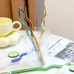 Pailles en Verre Réutilisables Ondulées Colorées Transparentes, Tube à Haute Teneur en Borosilicate, pour ix, Bar