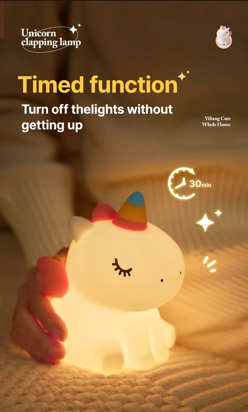 Veilleuse licorne mignonne en Silicone pour enfants, veilleuse LED à intensité variable, lampe licorne Squishy, lampe de chevet Rechargeable