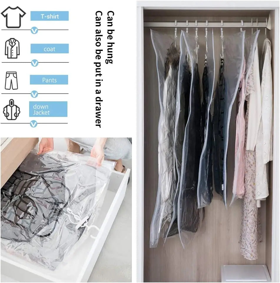 Sac de rangement sous vide suspendu, sacs de rangement scellés pour vêtements pour costumes, manteaux ou vestes habillées, organisateur de placard