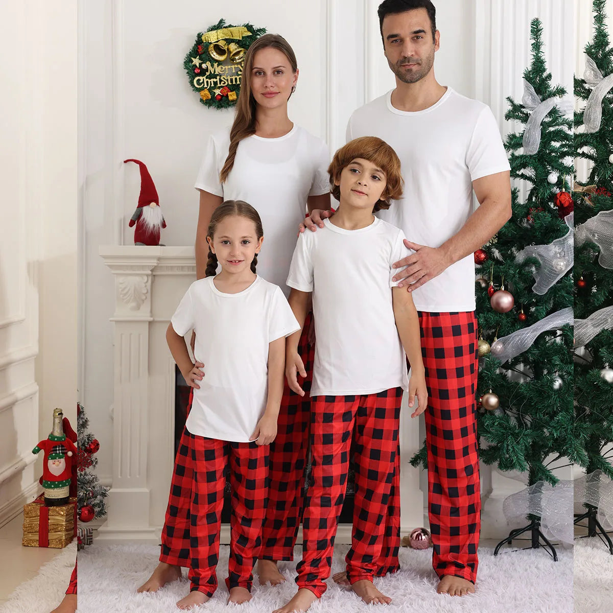 Tenue de noël pour parents et enfants, t-shirts vierges par Sublimation, vêtements assortis pour la famille, ensemble pyjama de noël pour impression par transfert de chaleur