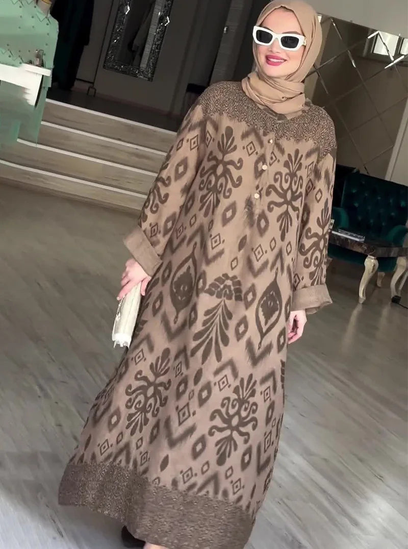 Ramadan Eid Muslim women's printed dress Jalabiya long Arabic dress Abaya Dubai Saudi dresses Moroccan caftan Abayas modest dresses