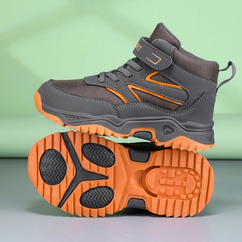 Chaussures de sport antidérapantes en cuir pour enfants, baskets de course respirantes, noires, à la mode, de randonnée, taille 29-40, nouvelle collection