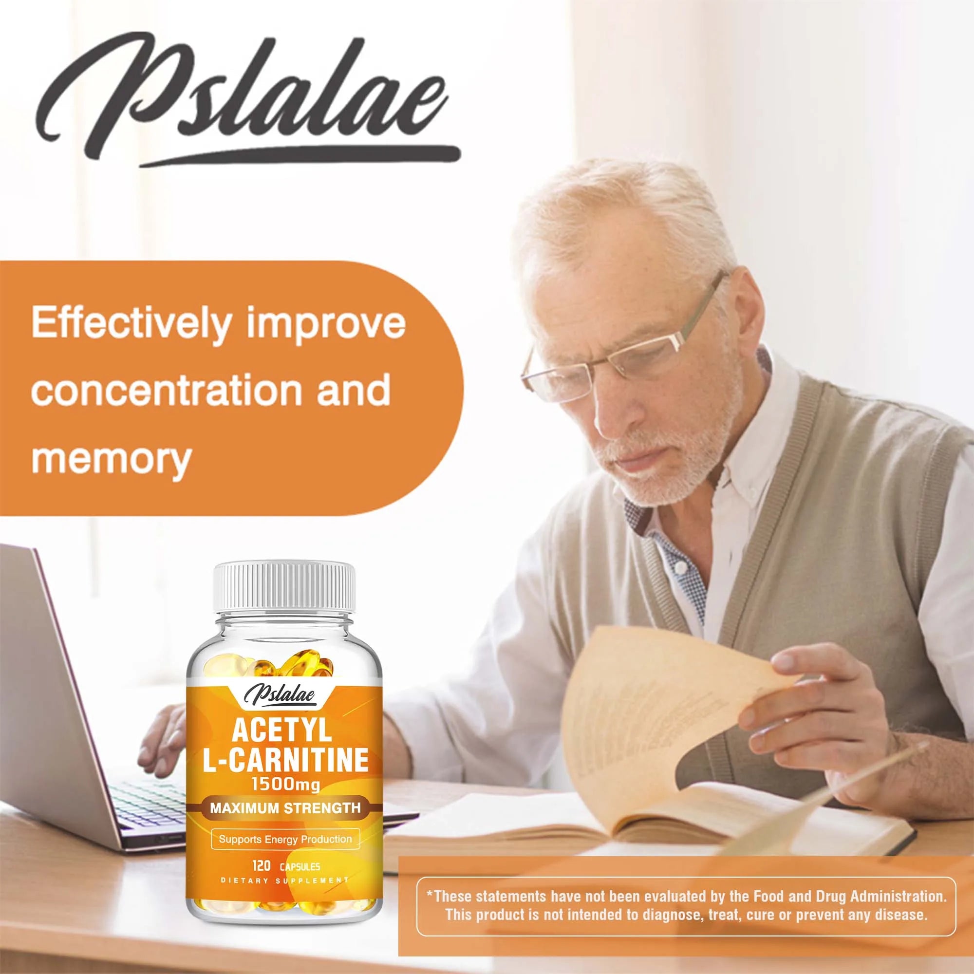Acétyl L-carnitine - Supporte la concentration mémoire, augmente les performances du corps, la nutrition sportive, l'énergie métabolique - 120 capsules
