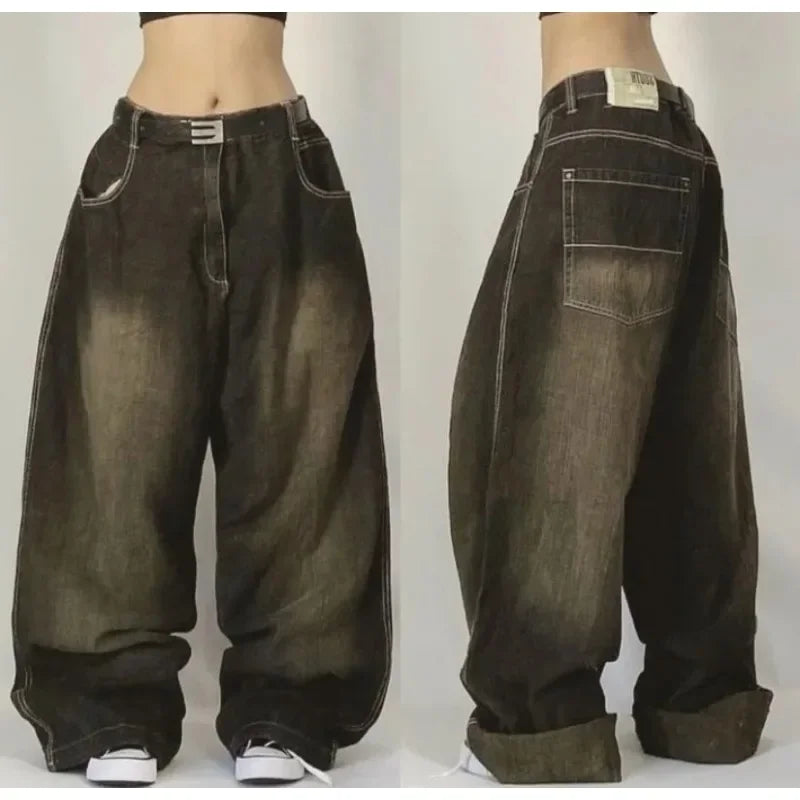 Y2K – jean Baggy en Denim pour femmes, pantalon Cargo, Vintage, multi-poches, taille haute, nouveau pantalon large gothique Harajuku, Streetwear