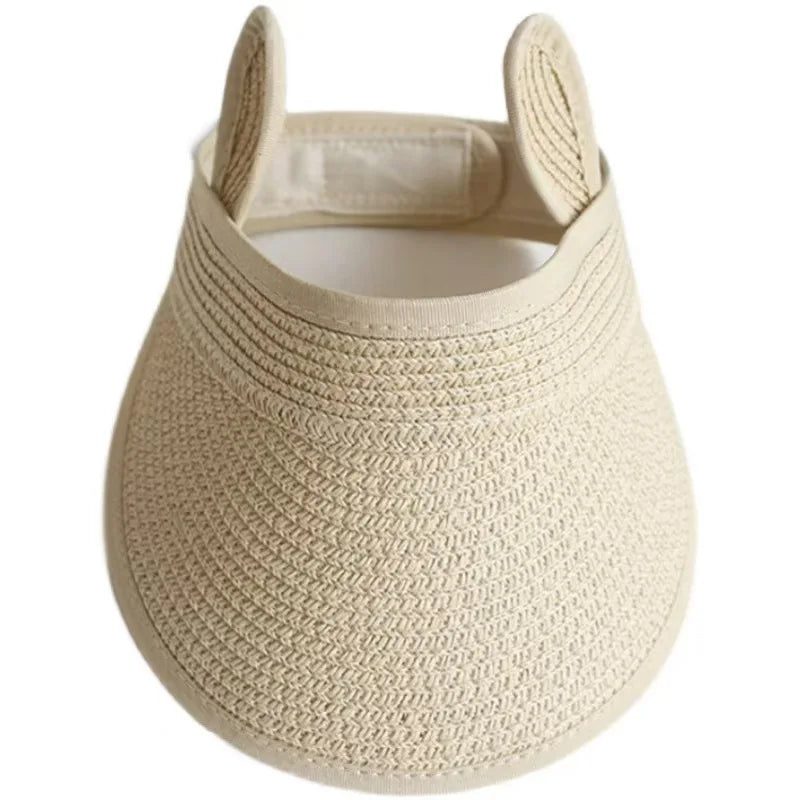 Chapeau de soleil d'été pour enfants en bas âge, casquette à visière en paille réglable et respirante pour garçons et filles, casquette de plage en plein air avec oreilles mignonnes