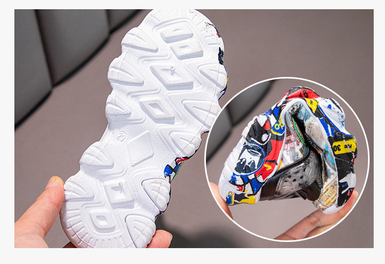 Taille 26-36 enfants sport baskets pour filles enfant dessin animé Graffiti modèle chaussures décontractées garçons basket-ball chaussure chaussures de sport