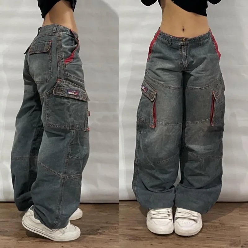 Jean Baggy Délavé à Poches Multiples pour Homme et Femme, Streetwear, Y2K, Hip-hop, Harajuku, Décontracté, Gothique, Taille Haute, Large, Surintendant, Nouvelle Collection