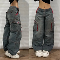 Jean Baggy Délavé à Poches Multiples pour Homme et Femme, Streetwear, Y2K, Hip-hop, Harajuku, Décontracté, Gothique, Taille Haute, Large, Surintendant, Nouvelle Collection