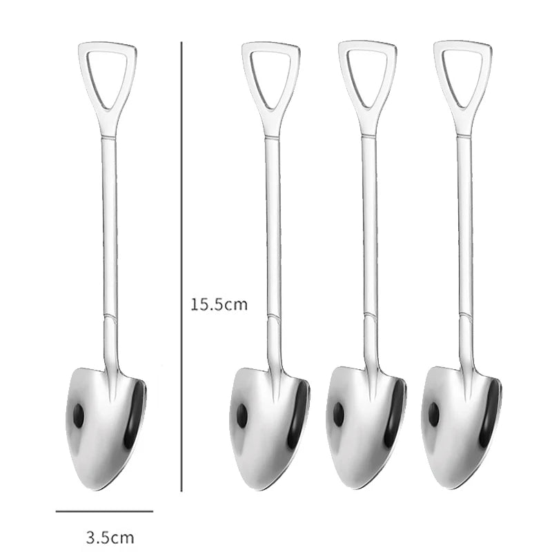 Set of 4 stainless steel scoop and pointed spoons, coffee spoon, tea spoon, ice cream spoon, dessert spoon, cutlery, dinnerware set, kitchen tools