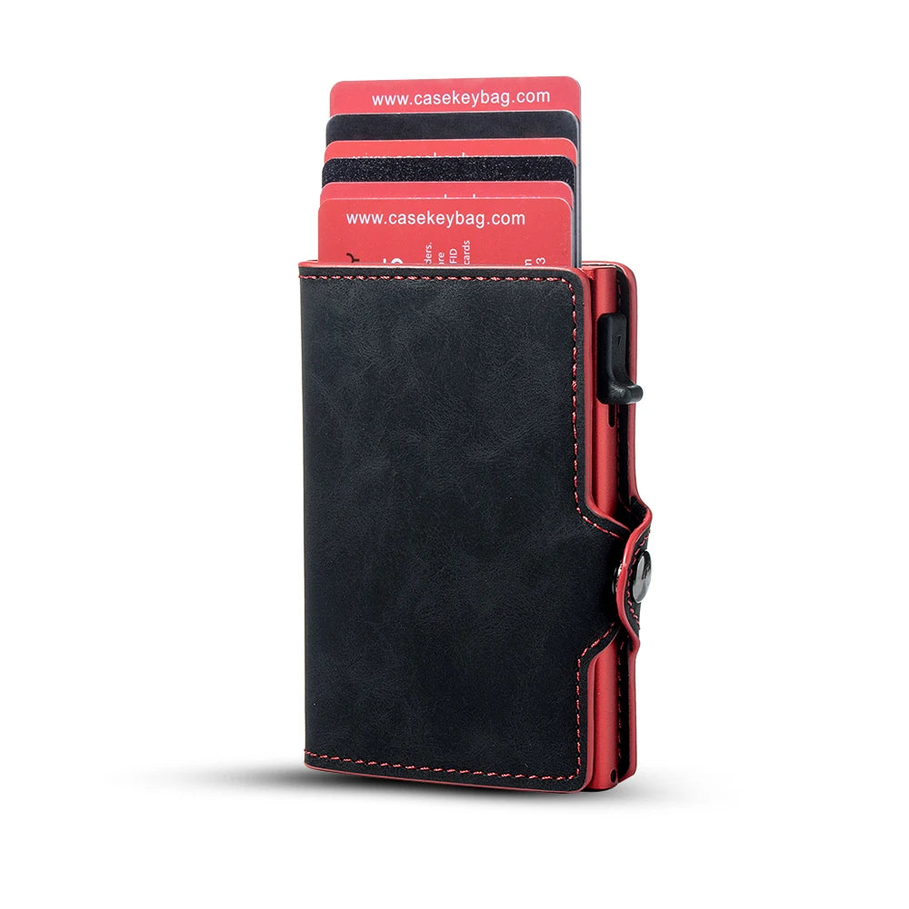 CASEKEY hommes portefeuilles véritable cuir de vache Pop Up affaires porte-carte de crédit RFID blocage mince intelligent portefeuille en Fiber de carbone avec poche