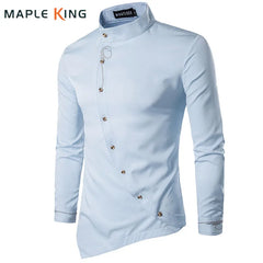 Gothic Men's Shirts, Irregular Button Shirts, Elegant Embroidery, Social Dress Shirt, Men's Streetwear Clothing, Tops