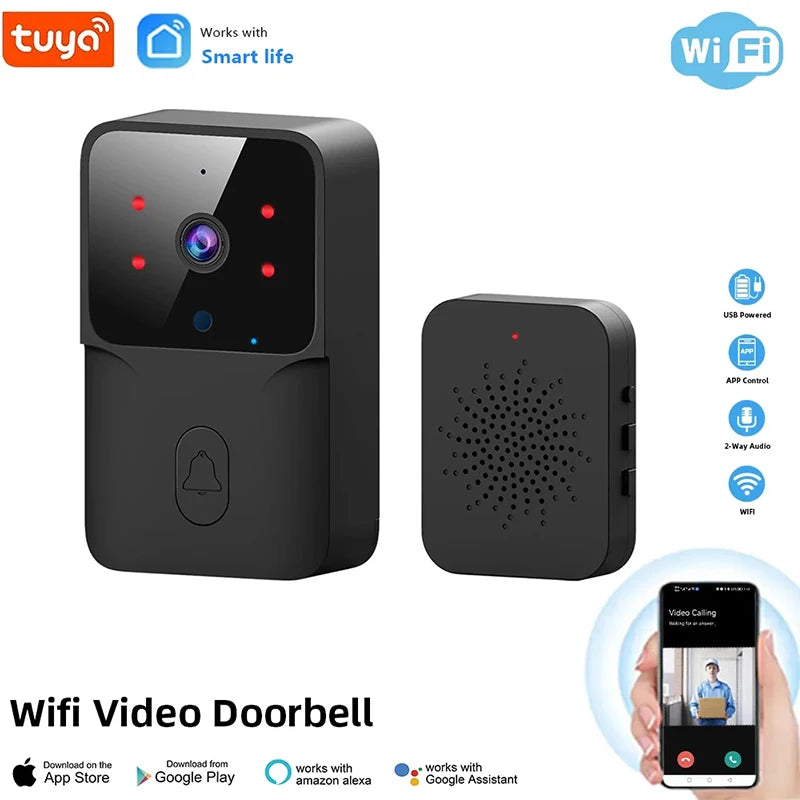 Tuya – Wireless Video Doorbell, WiFi Camera, Night Vision, Smart Home Security, Outdoor HD Doorbell, Two-Way Intercom, Voice Change