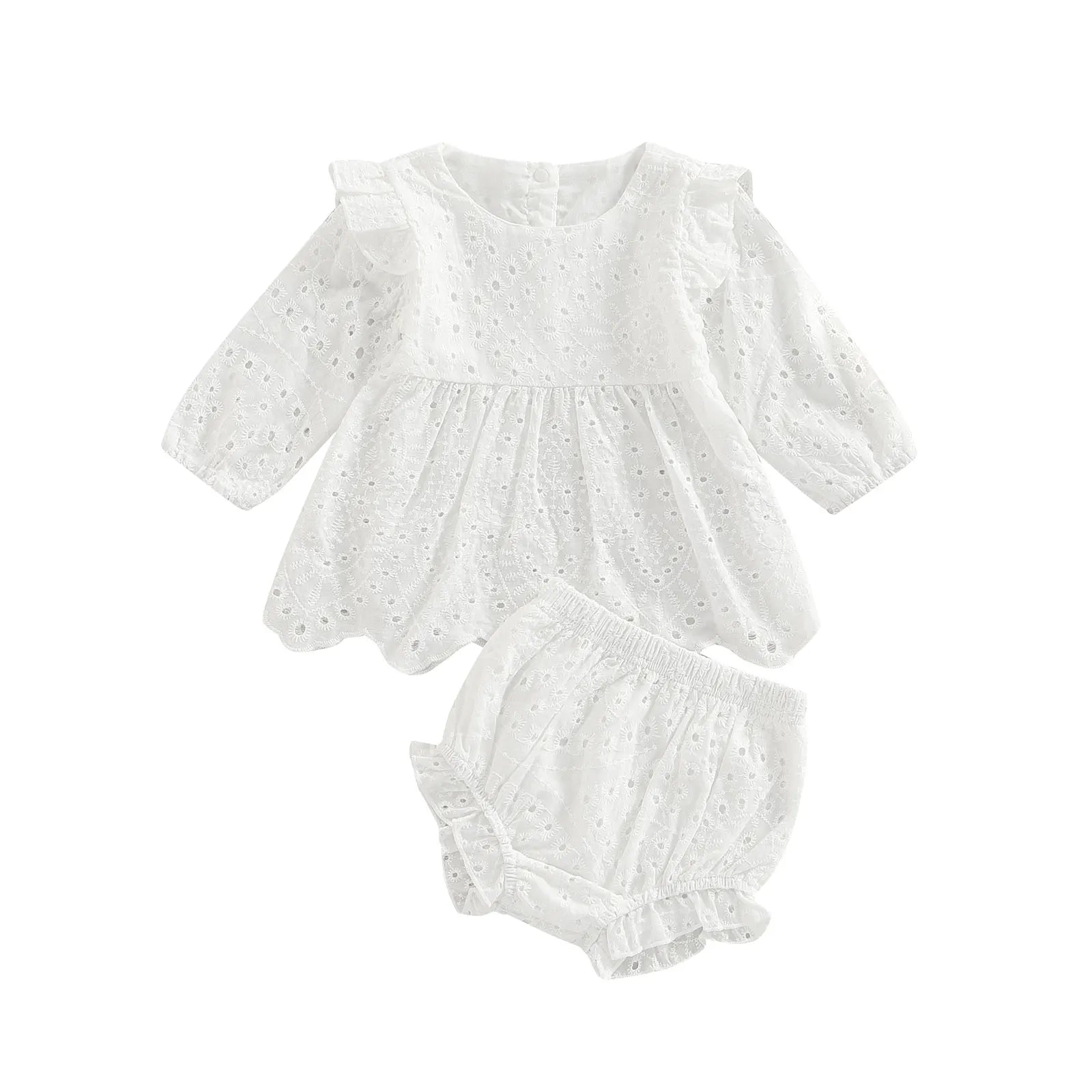 Ensemble de vêtements pour bébés filles de 0 à 24 mois, couleur unie, col rond, t-shirt à manches longues et short élastique à volants décontracté