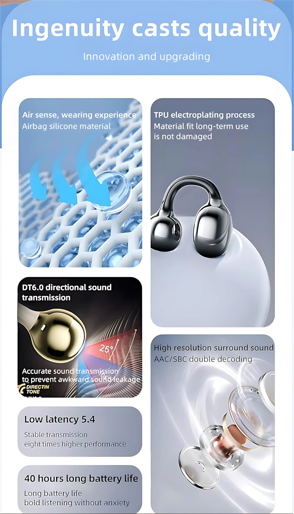 Casque sans fil Fone Bluetooth casque avec micro mains libres suppression du bruit écouteurs Clip oreille musique sport jeu bouchon d'oreille