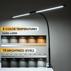 Lampe de bureau Led pour le bureau à domicile, lumière d'architecte de soins oculaires avec pince, lampe à pince de Table pour moniteur d'ordinateur à Double tête, pour la lecture