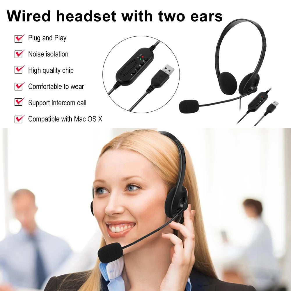 Casque USB avec microphone, réduction du bruit, pour appels sur ordinateur, chat, centre d'appels, casque de service