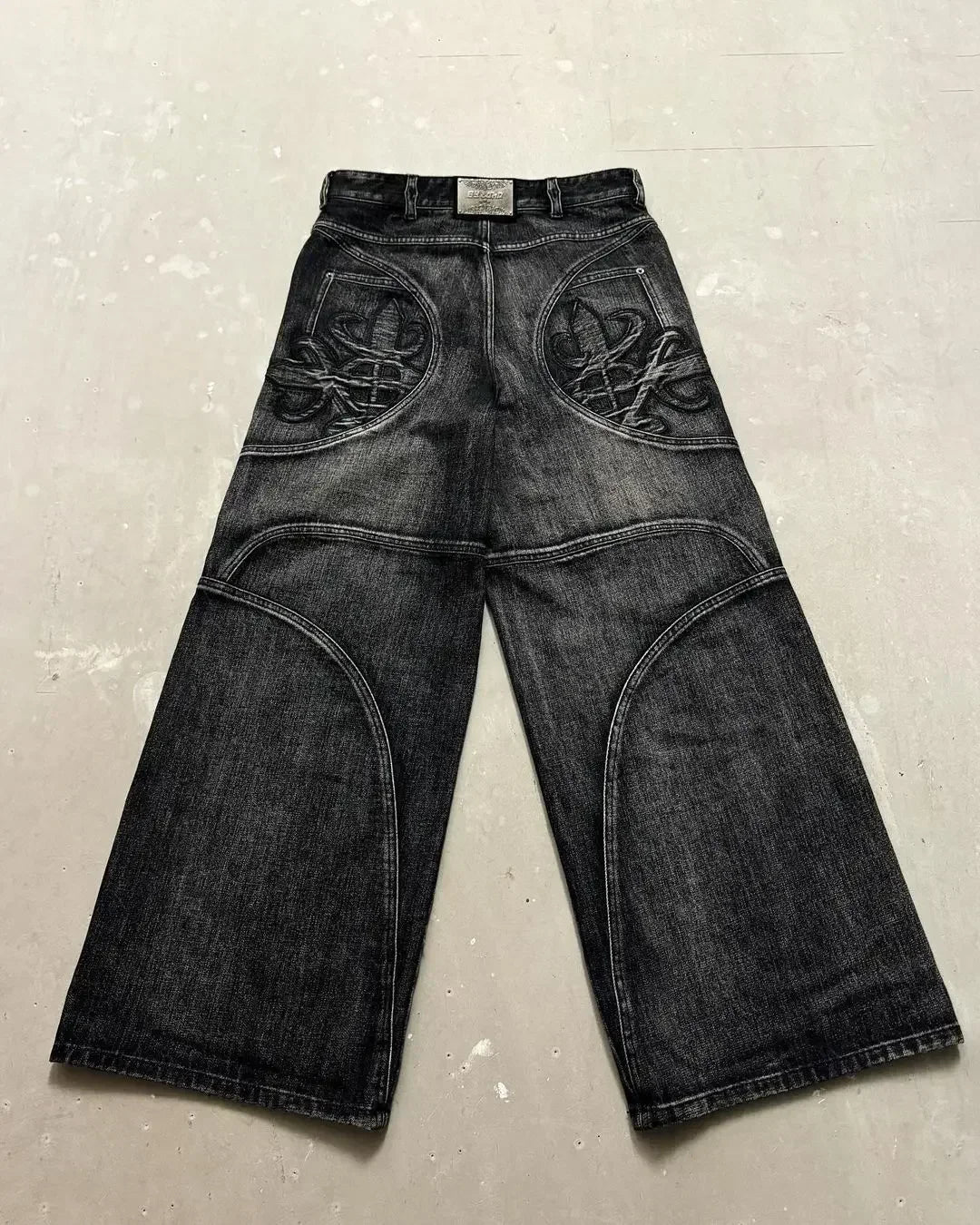 Y2K jean ample femme Hip Hop taille haute jean noir paresseux surdimensionné motif de broderie rétro jean haute rue vêtements
