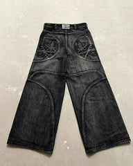 Y2K jean ample femme Hip Hop taille haute jean noir paresseux surdimensionné motif de broderie rétro jean haute rue vêtements