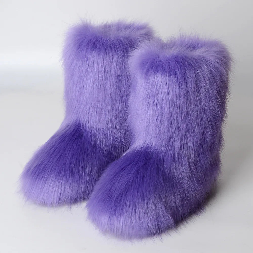 Bottes de neige d'hiver pour femmes en plein air de luxe fourrure fausse fourrure de renard bottes femme en peluche chaud plate-forme chaussures nouvelle mode Bottes grande taille 46