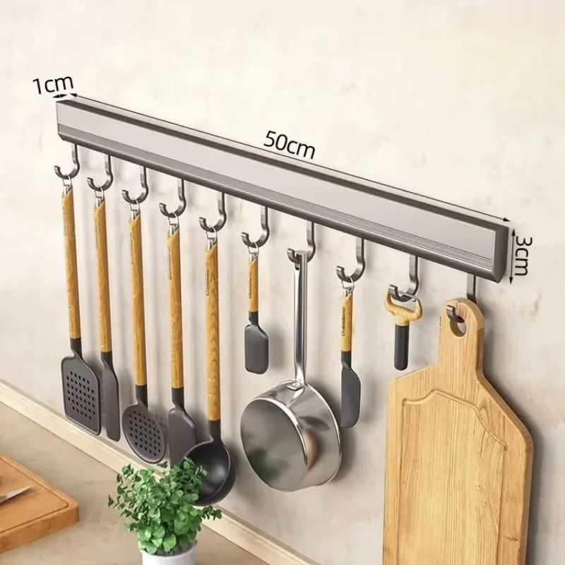 Crochet de cuisine mural, support de rangement de cuisine, support de crochet de rangée, étagères sans poinçonnage avec crochet mobile, ustensile de cuisine