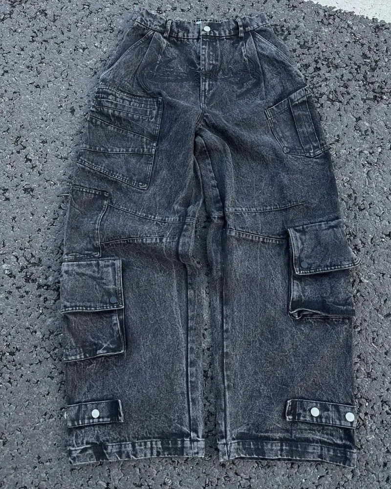Y2K – jean Baggy en Denim pour femmes, pantalon Cargo, Vintage, multi-poches, taille haute, nouveau pantalon large gothique Harajuku, Streetwear