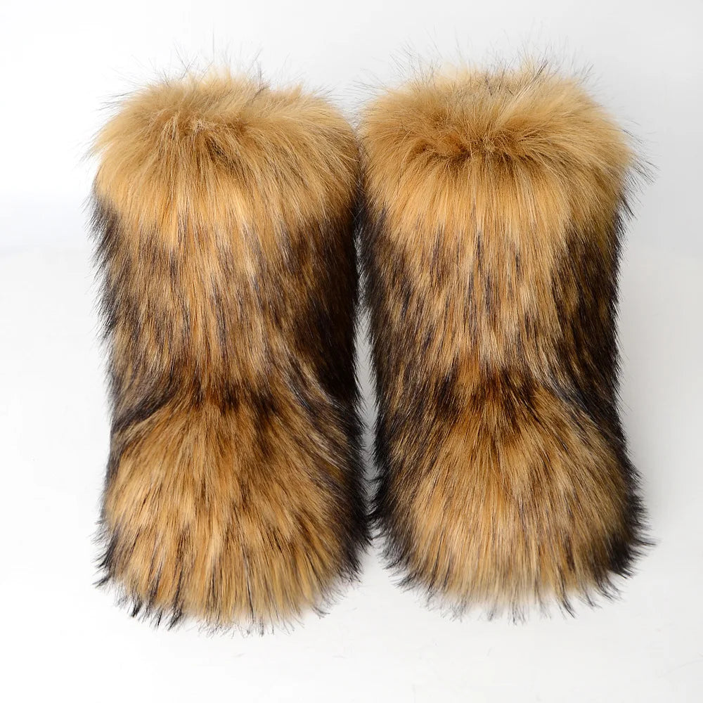 Bottes de neige d'hiver pour femmes en plein air de luxe fourrure fausse fourrure de renard bottes femme en peluche chaud plate-forme chaussures nouvelle mode Bottes grande taille 46