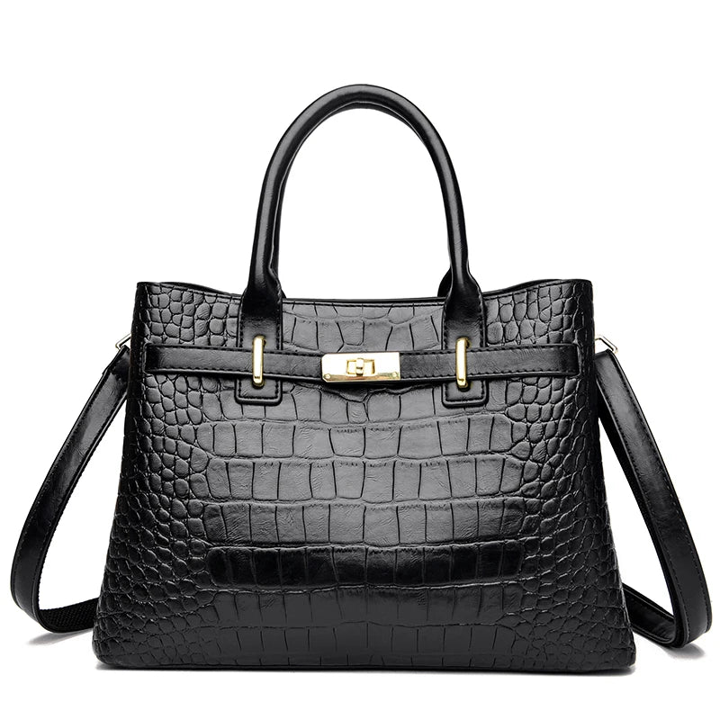 Famous brand women's handbags, high quality crocodile stripe three-piece designer shoulder bag/tote bag 