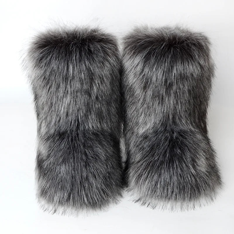 Bottes de neige d'hiver pour femmes en plein air de luxe fourrure fausse fourrure de renard bottes femme en peluche chaud plate-forme chaussures nouvelle mode Bottes grande taille 46