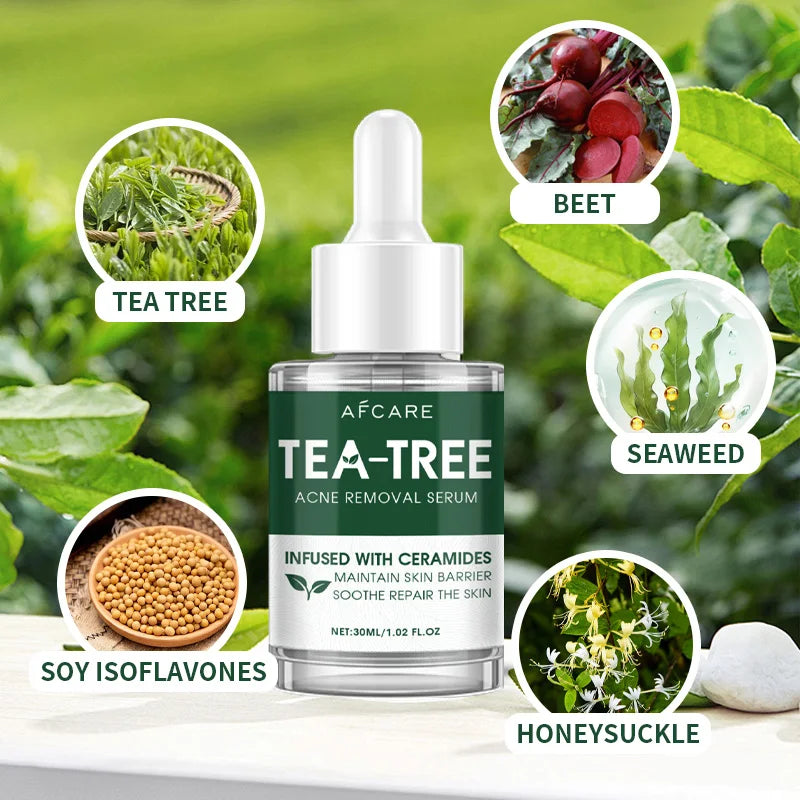 Sérum d'arbre à thé pour l'acné, soulagement végétalien, Non collant, peau claire et équilibrée pour apaiser, apaisant, irrité, hydratant, produit de soins pour la peau