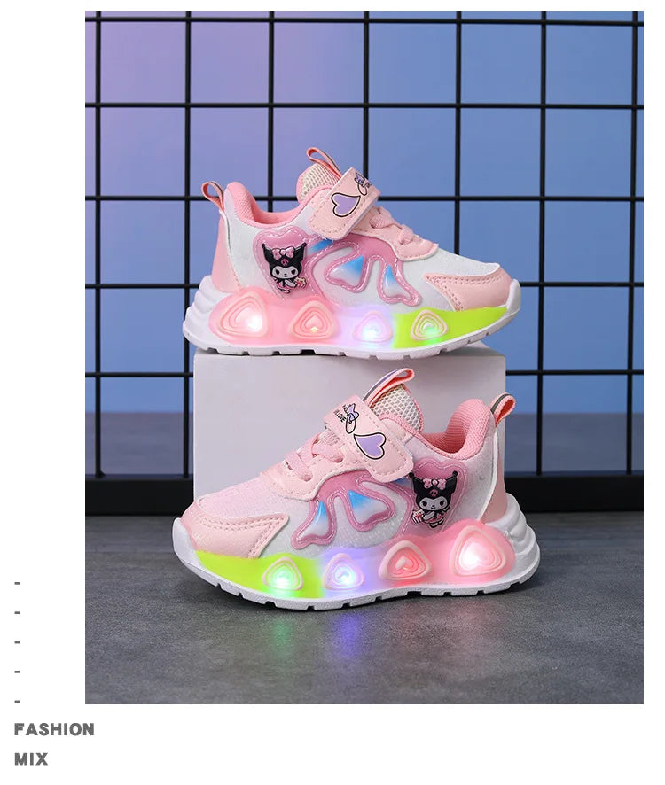 Enfants filles chaussures Led lumières enfants baskets filles chaussures de Sport décontractées bébé anti-dérapant rose violet dessin animé chaussures taille 21-30