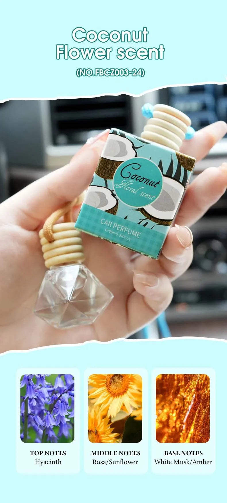 8ml Fresh Natural Car Scent Fruity Car Air Fresheners Sustainable Brand Coconut Peach Scent Jadec Car Pendant Deodorant